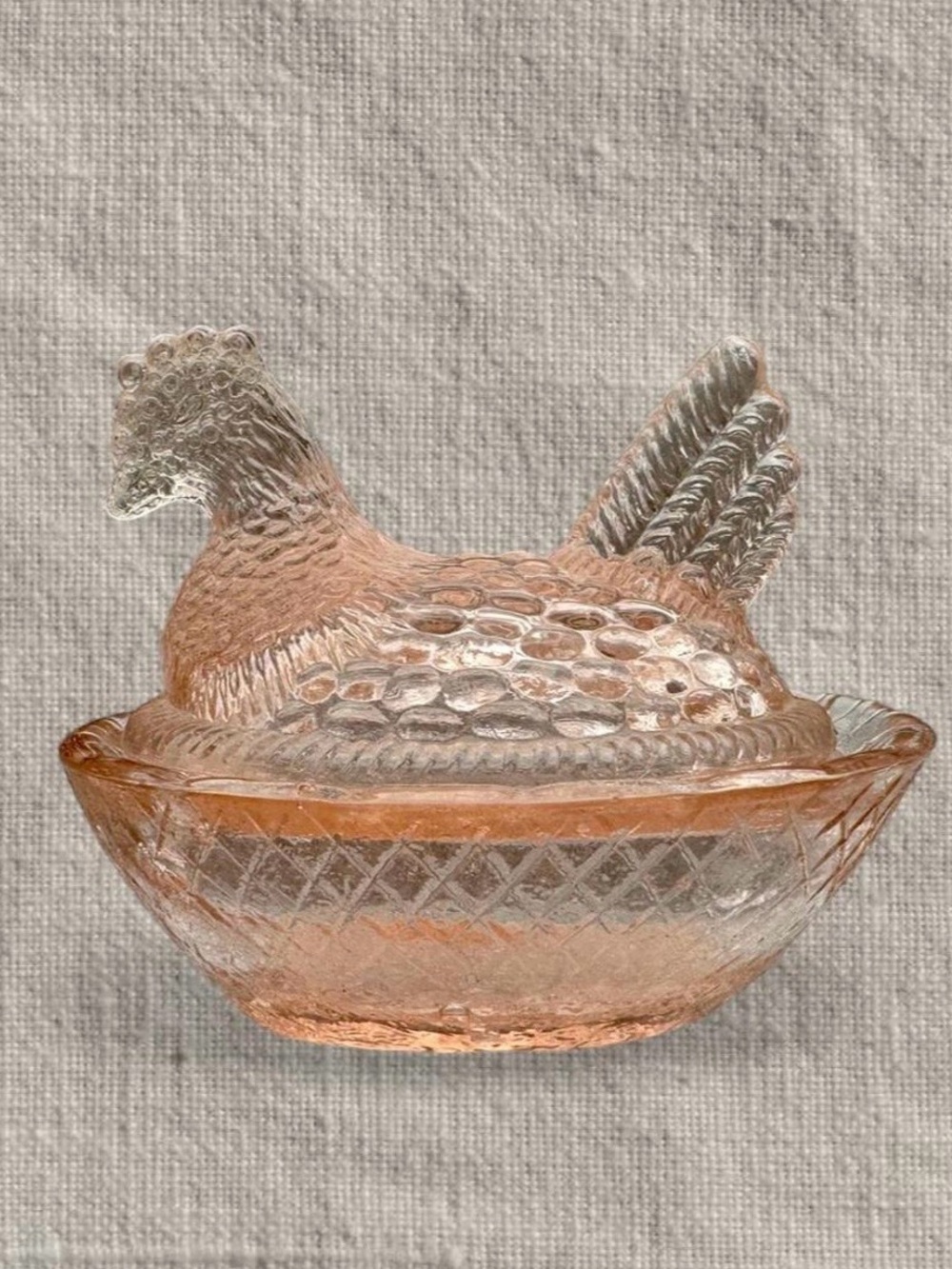 Vintage pink/rose glass hen-on-nest trinket dish 🐔🩷